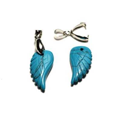 1pc - Pendentif en Pierre - Turquoise Synthèse Bleue Aile gravée 24mm - 8741140016842 