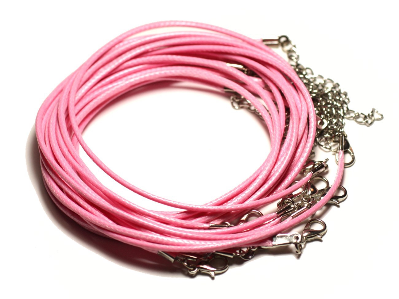 10pc - Colliers Tours de cou Coton Ciré 2mm Rose bonbon - 8741140014961 