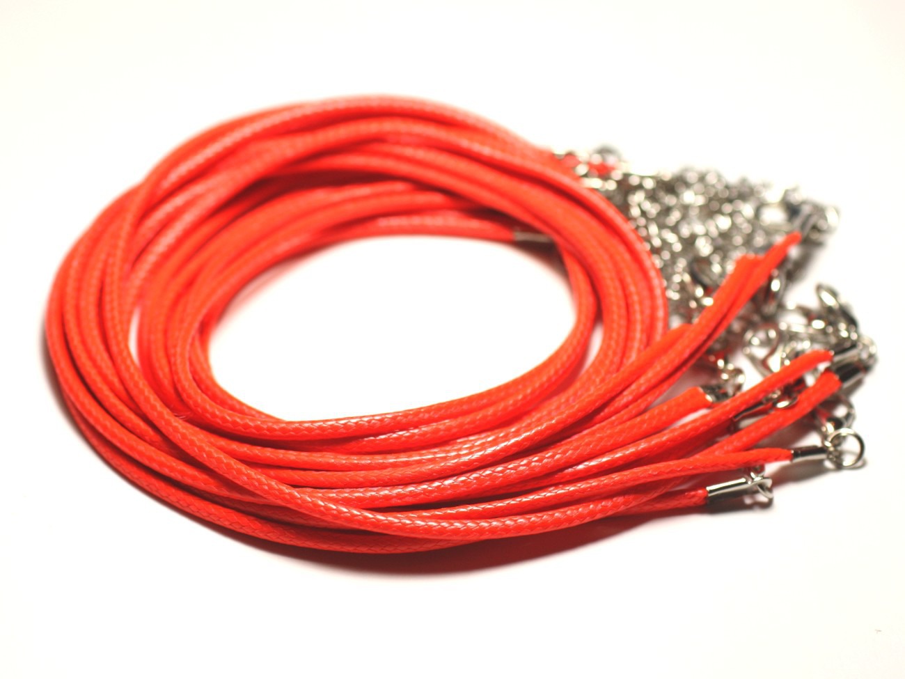 10pc - Colliers Tours de cou Coton Ciré 2mm Orange Fluo - 8741140014930 