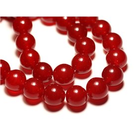 4pc - Stone Beads - Jade Balls 14mm Red - 8741140016712 