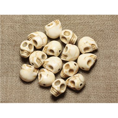 15pc - Perles Crânes Têtes de Mort Turquoise Synthèse reconstituée 8mm Blanc - 8741140016385 