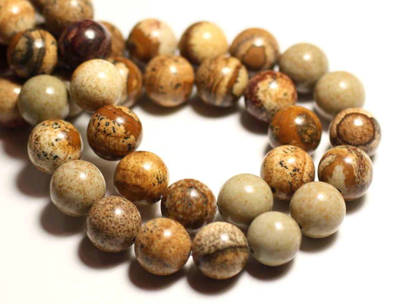 10pc - Perles de Pierre - Jaspe Paysage Beige Boules 8mm -  8741140015722 