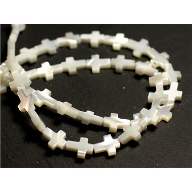 4pc - Perles Nacre blanche naturelle irisée Croix 9x7mm - 8741140015821 
