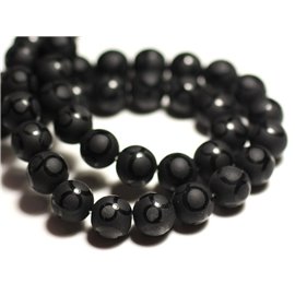 10 Stück - Steinperlen - Onyx Schwarz Matt Sandgestrahlt Frosted Balls 8mm Kreise Glänzend - 8741140015883