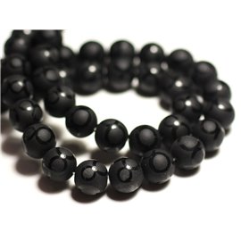 10pc - Stone Beads - Matte Black Onyx Sandblasted Frosted 8mm Balls Shiny Circles - 8741140015883 