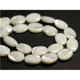 2pc - Perles Coquillage Nacre naturelle Ovales 14x10mm blanc irisé - 7427039739443