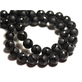 10pc - Perline di pietra - Palloncini lucidi con palline da 8 mm smerigliate e levigate nero opaco - 8741140015890 