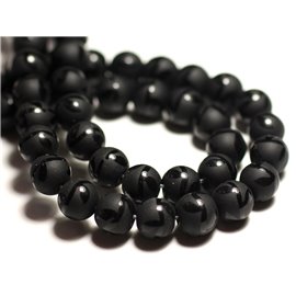 10 Stück - Steinperlen - Onyx Schwarz Matt Sandgestrahlt Frosted Balls 8mm Glänzende Blätter - 8741140015913 