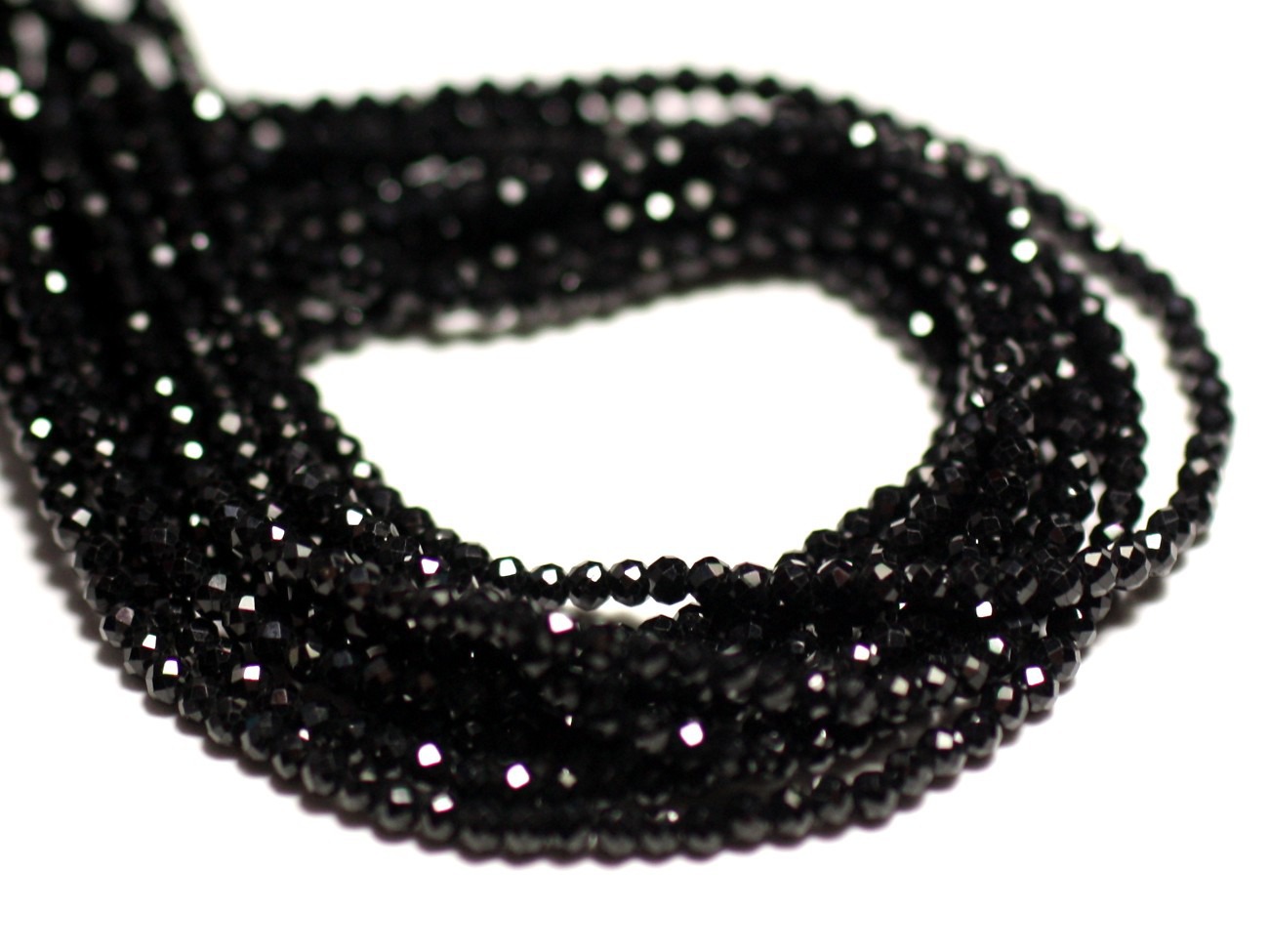 40pc - Perles de Pierre - Spinelle Noir Boules Facettées 2mm - 8741140015968 