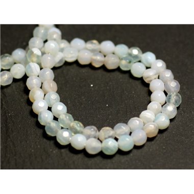 20pc - Perles de Pierre - Agate Boules facettées 4mm blanc bleu clair turquoise -  8741140015517 