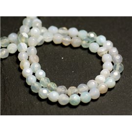 20pc - Perles de Pierre - Agate Boules facettées 4mm blanc bleu clair turquoise -  8741140015517 