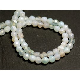 20pc - Stone Beads - Agate Faceted Balls 4mm white light blue turquoise - 8741140015517 