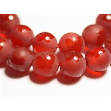 10pc - Perles de Pierre - Agate Rouge mat givré Papillon brillant Boules 8mm - 8741140015524 