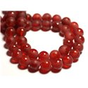 10pc - Perles de Pierre - Agate Rouge mat givré Papillon brillant Boules 8mm - 8741140015524 