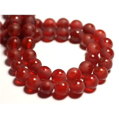 10pc - Perles de Pierre - Agate Rouge mat givré Papillon brillant Boules 8mm - 8741140015524 