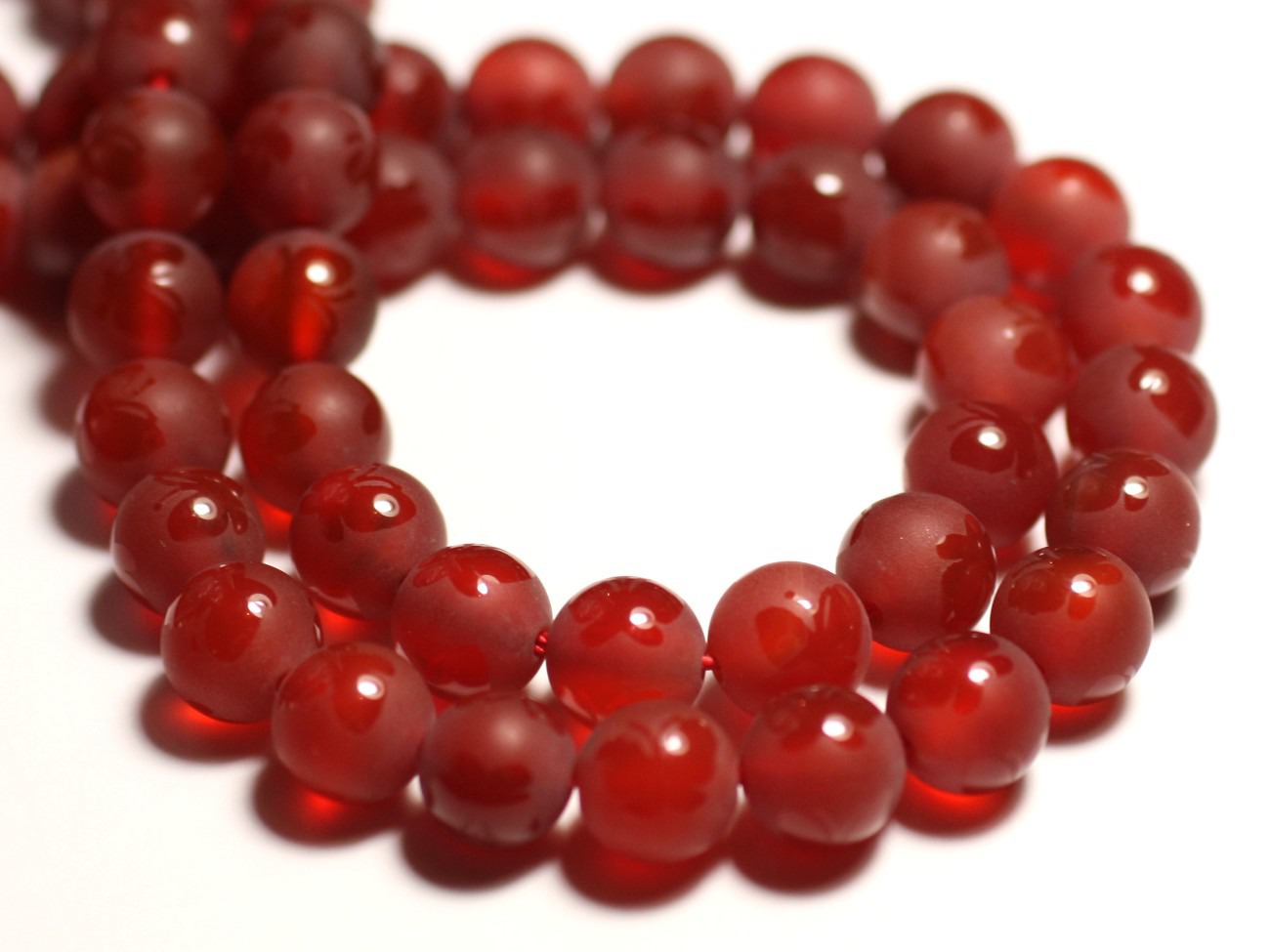 10pc - Perles de Pierre - Agate Rouge mat givré Papillon brillant Boules 8mm - 8741140015524 