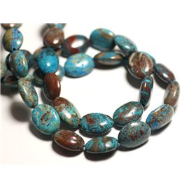 2pc - Stone Beads - Jasper Landscape Fall Blue Turquoise Oval 16x12mm - 8741140015678 