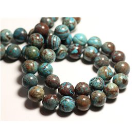 10pc - Stone Beads - Jasper Autumn Landscape Blue Turquoise Balls 6mm - 8741140015630 