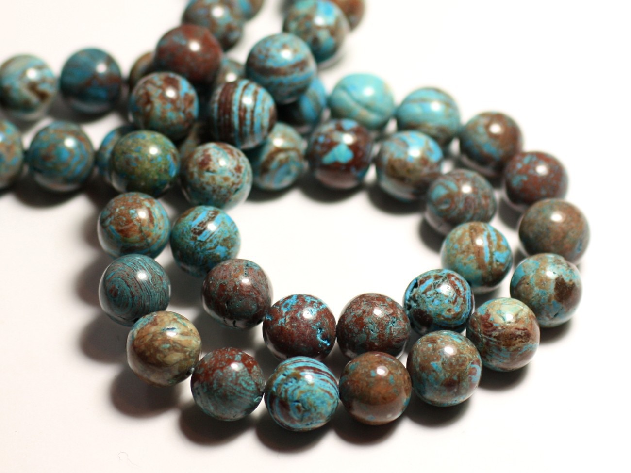 10pc - Perles de Pierre - Jaspe Paysage Automne Bleu Turquoise Boules 6mm -  8741140015630 