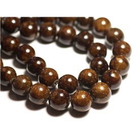 4pc - Stone Beads - Jade Balls 14mm Brown Yellow Ocher - 8741140016149 