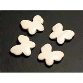 8pc - Turquoise reconstituted synthetic beads Butterflies 21mm Cream white - 8741140015203 