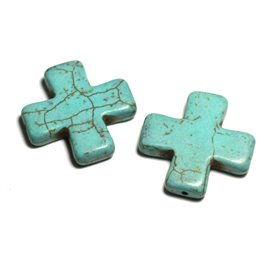 2pc - Turquoise Stone Beads Reconstituted Synthesis Cross 30mm Turquoise Blue - 8741140015258 