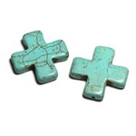 2pc - Perles Pierre Turquoise Synthèse Reconstituée Croix 30mm Bleu Turquoise - 8741140015258 