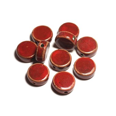 4pc - Perles Céramique Porcelaine Palets 20mm Rouge - 8741140014923 