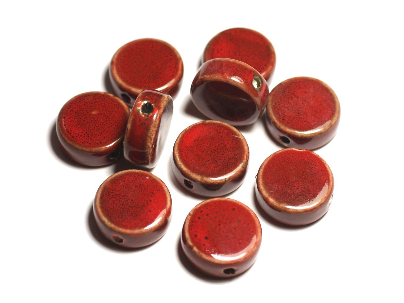 4pc - Perles Céramique Porcelaine Palets 20mm Rouge - 8741140014923 
