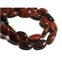 2pc - Perles de Pierre - Obsidienne Acajou Mahogany Marron Ovales 18x13mm - 8741140015043 