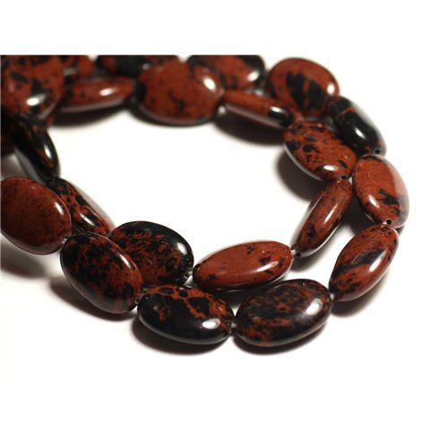 2pc - Perles de Pierre - Obsidienne Acajou Mahogany Marron Ovales 18x13mm - 8741140015043 