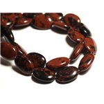 2pc - Perles de Pierre - Obsidienne Acajou Mahogany Marron Ovales 18x13mm - 8741140015043 