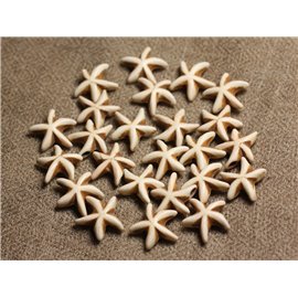 20pc - Perles Pierre Turquoise synthèse étoiles de mer 14mm Blanc crème beige - 4558550011893
