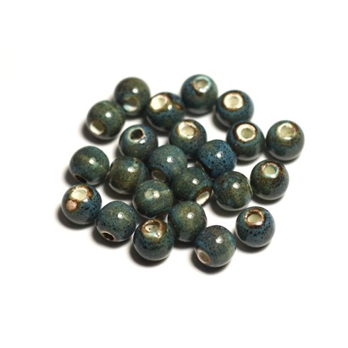 10pc - Perles Céramique Porcelaine Boules 6mm Bleu Turquoise tacheté - 4558550005229 