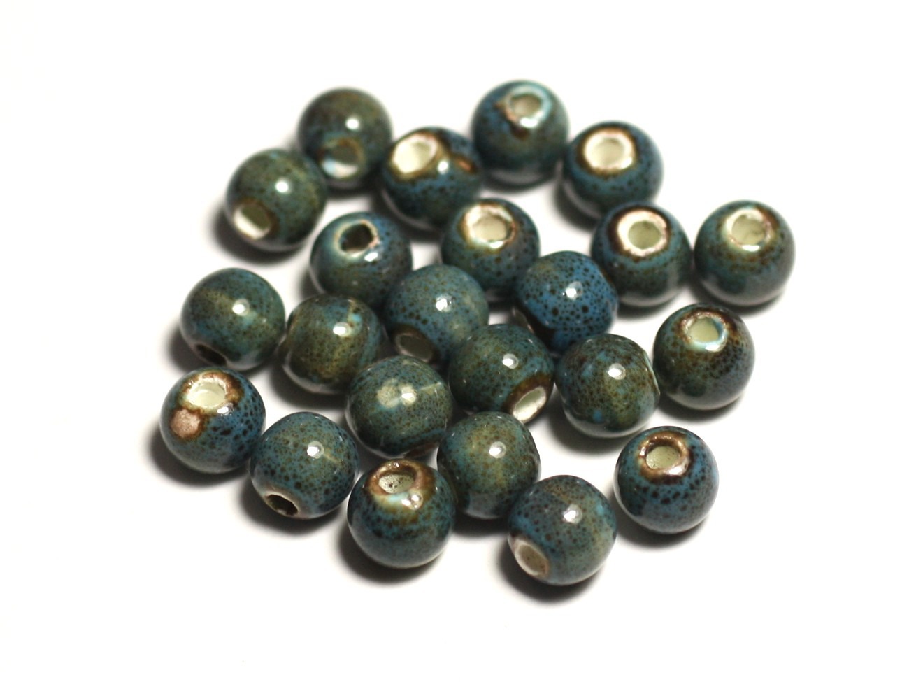 10pc - Perles Céramique Porcelaine Boules 6mm Bleu Turquoise tacheté - 4558550005229 