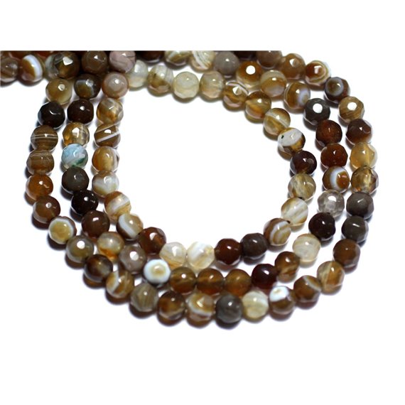 20pc - Perles de Pierre - Agate Boules Facettées 4mm blanc marron taupe - 8741140007574 