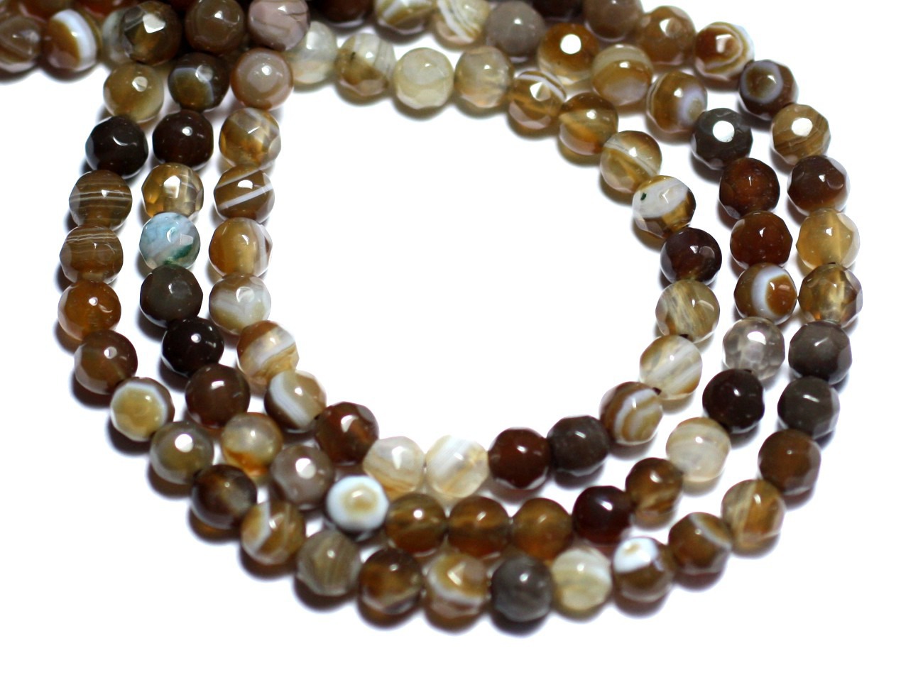 20pc - Perles de Pierre - Agate Boules Facettées 4mm blanc marron taupe - 8741140007574 