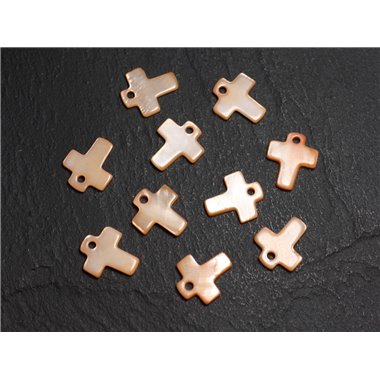 10pc - Perles Breloques Pendentifs Nacre Croix 12mm Orange Capucine Pastel - 4558550012227