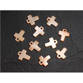 10Stk - Perlen Charms Anhänger Perlmutt Kreuz 12mm Orange Capucine Pastell - 4558550012227