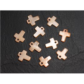 10pc - Pearl Charms Pendants Mother of Pearl Cross 12mm Orange - 4558550012227 