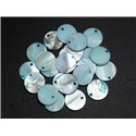 10pc - Perles Breloques Pendentifs Nacre - Ronds 15mm Bleu Turquoise   4558550004871 