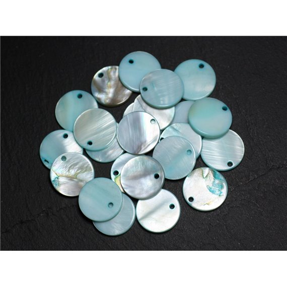 10pc - Perles Breloques Pendentifs Nacre - Ronds 15mm Bleu Turquoise   4558550004871 