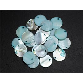 10pc - Mother of Pearl Pendant Charms - Round 15mm Turquoise Blue 4558550004871 