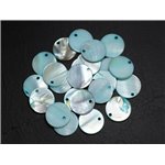 10pc - Perles Breloques Pendentifs Nacre - Ronds 15mm Bleu Turquoise   4558550004871 