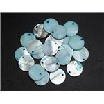 10pc - Perles Breloques Pendentifs Nacre - Ronds 15mm Bleu Turquoise   4558550004871 