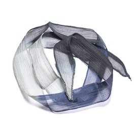 Collar cinta de seda teñida a mano 85 x 2.5cm Azul Marino Gris Negro SILK183 - 8741140003354 