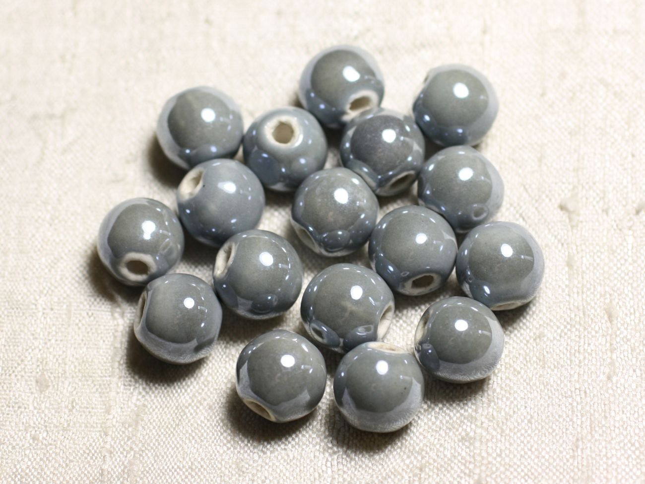 4pc - Perles Céramique Porcelaine Boules 14mm Gris clair irisé -  8741140014015 