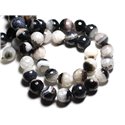 2pc - Perles Pierre - Agate Quartz Boules Facettées 14mm Blanc Noir - 4558550081742