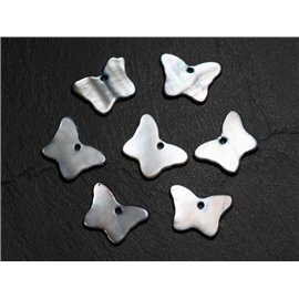 10pc - Beads Charms Pendants Mother of Pearl Butterflies 20mm Gray Black - 4558550013101 