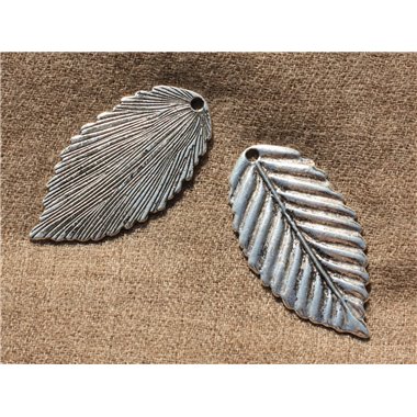 2pc - Pendentif Breloque Métal Argenté Feuille 51mm - 4558550006325 